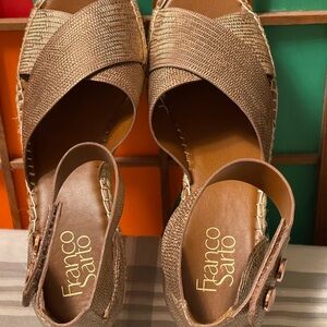 Franco Sarto Metallic Bronze Espadrille Wedge Sandals